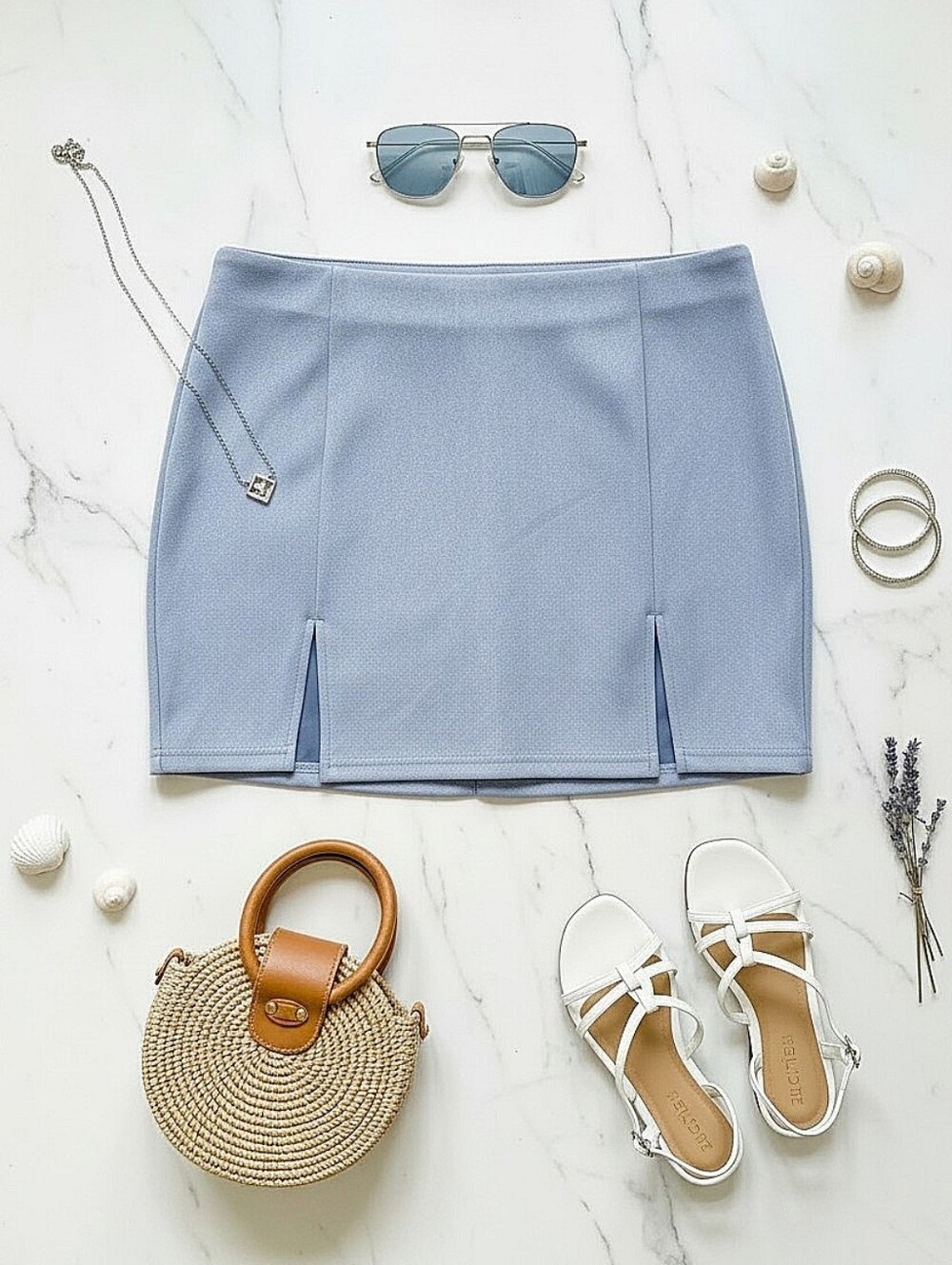 NWT! Better Be Classic Light Blue Suede Mini Skirt with Front Slits - Women - Picture 4 of 5